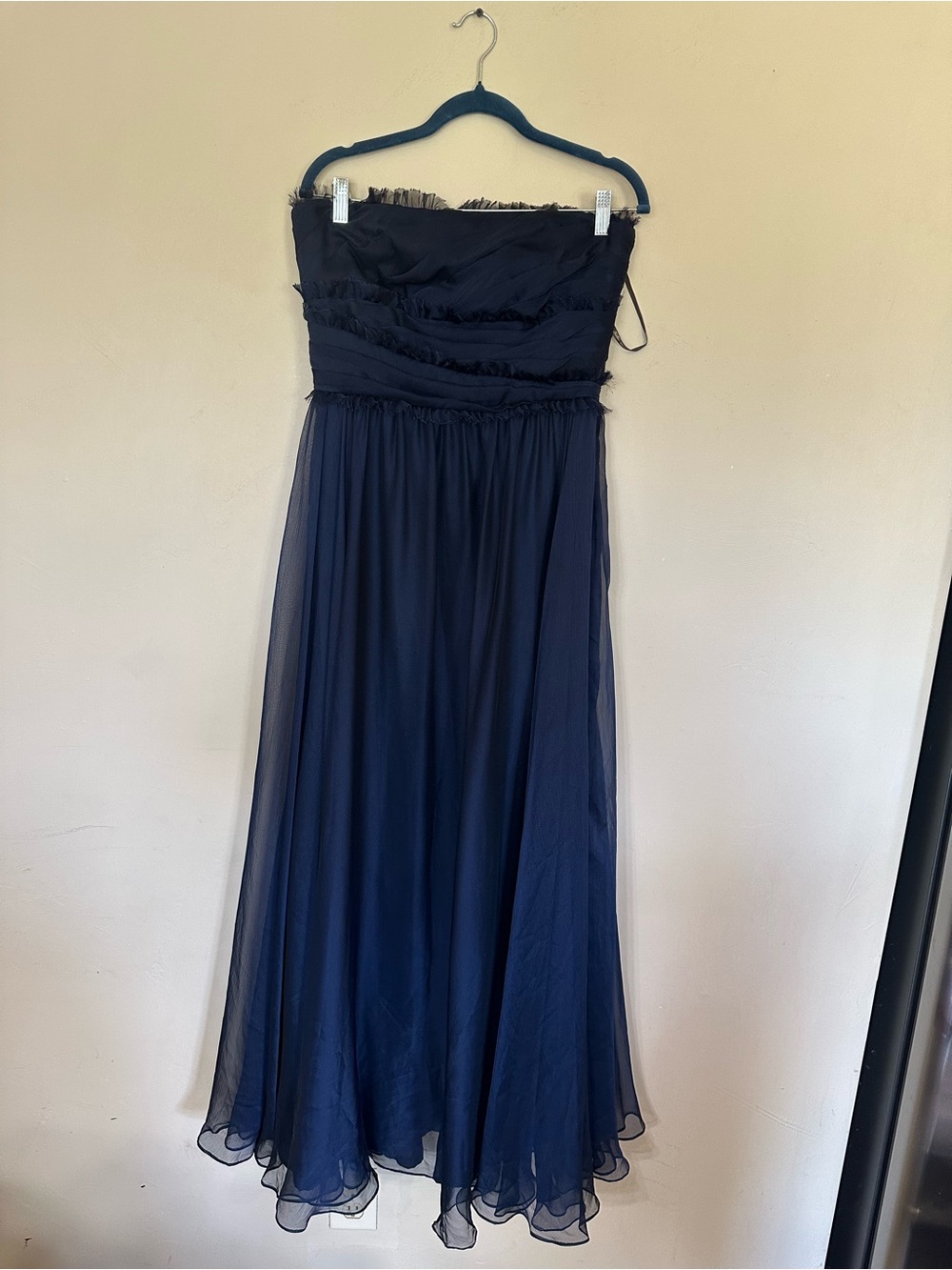 Monique Lhuillier Strapless Navy Chiffon Gown - Picture 2 of 6